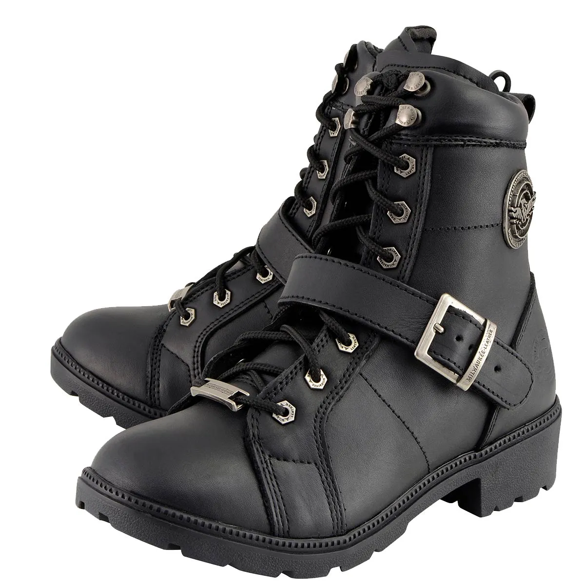 Milwaukee Leather MBL9325W Women's Premium Black Leather Lace-Up