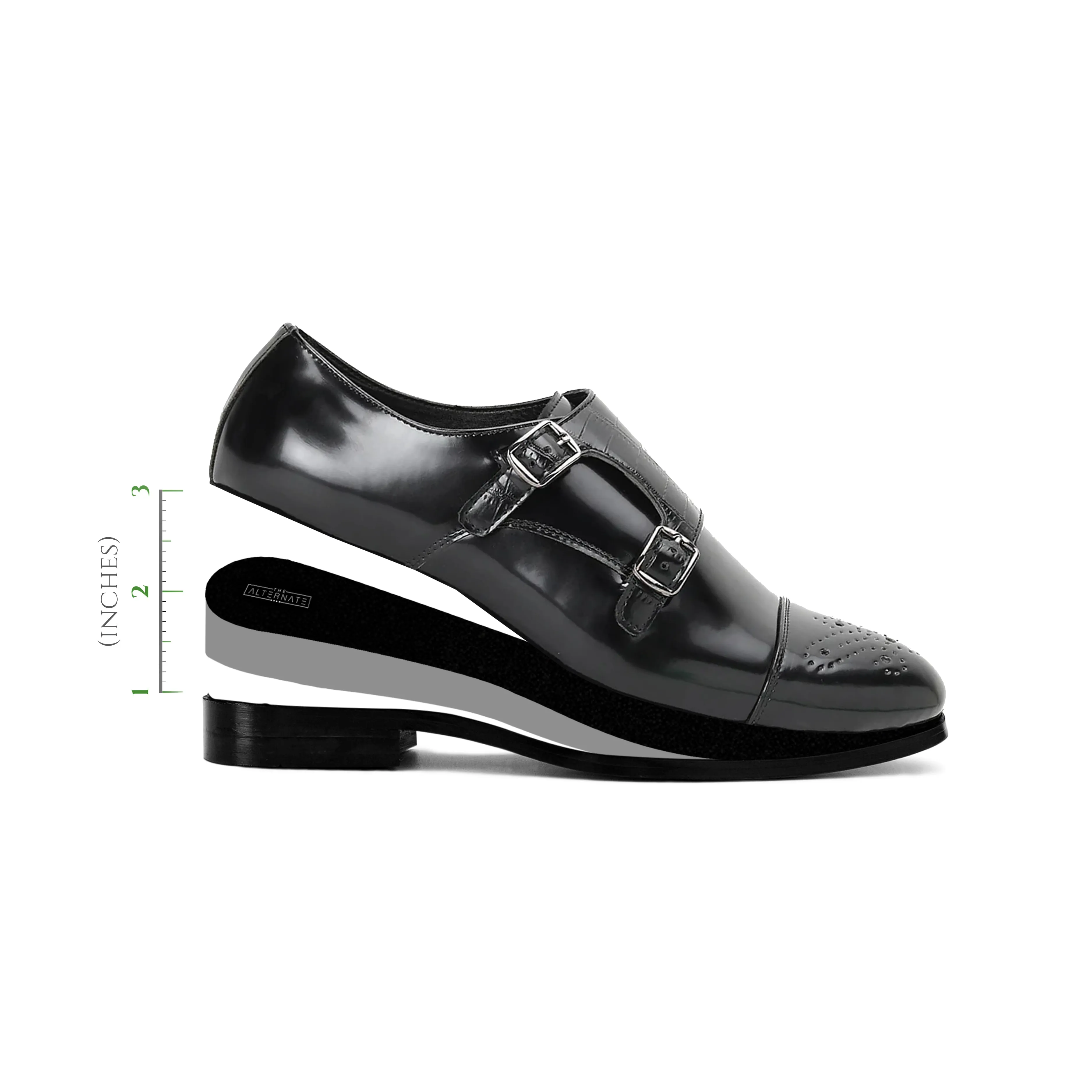 MONK STRAP SHOES-BLACK - HEIGHT ELEVATION