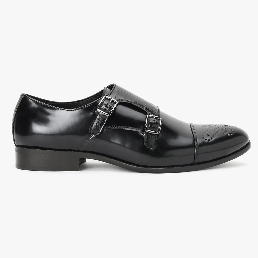 MONK STRAP SHOES-BLACK - HEIGHT ELEVATION