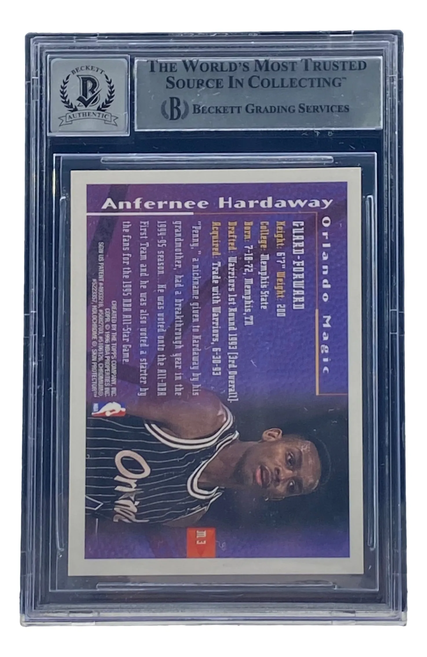 Penny Hardaway Signed Slabbed Magic 1995-96 Finest Mystery #M3 BAS Grade 10