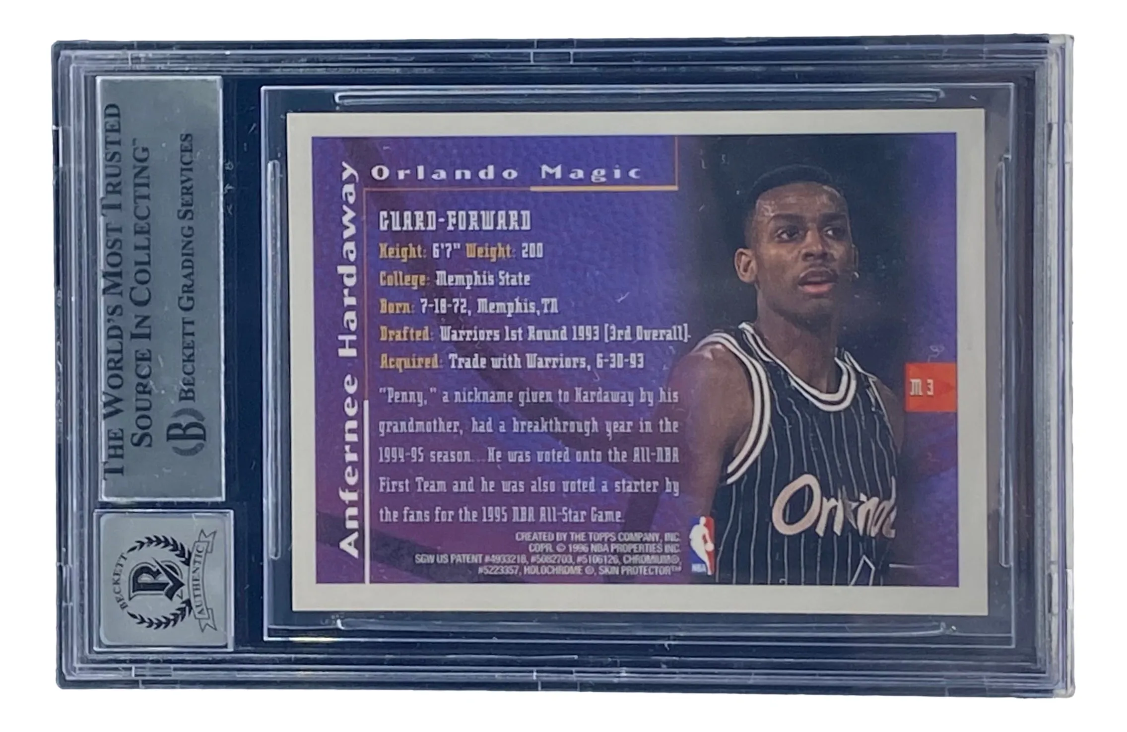 Penny Hardaway Signed Slabbed Magic 1995-96 Finest Mystery #M3 BAS Grade 10