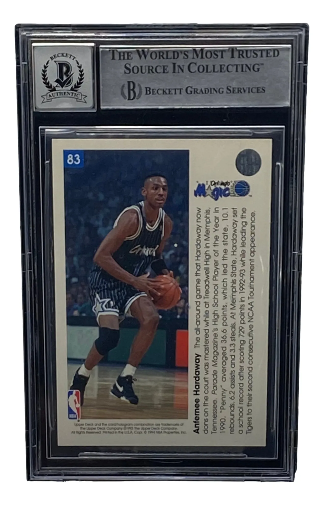 Penny Hardaway Signed Slabbed Orlando Magic 1993-94 UD Pro View #83 BAS Grade 10