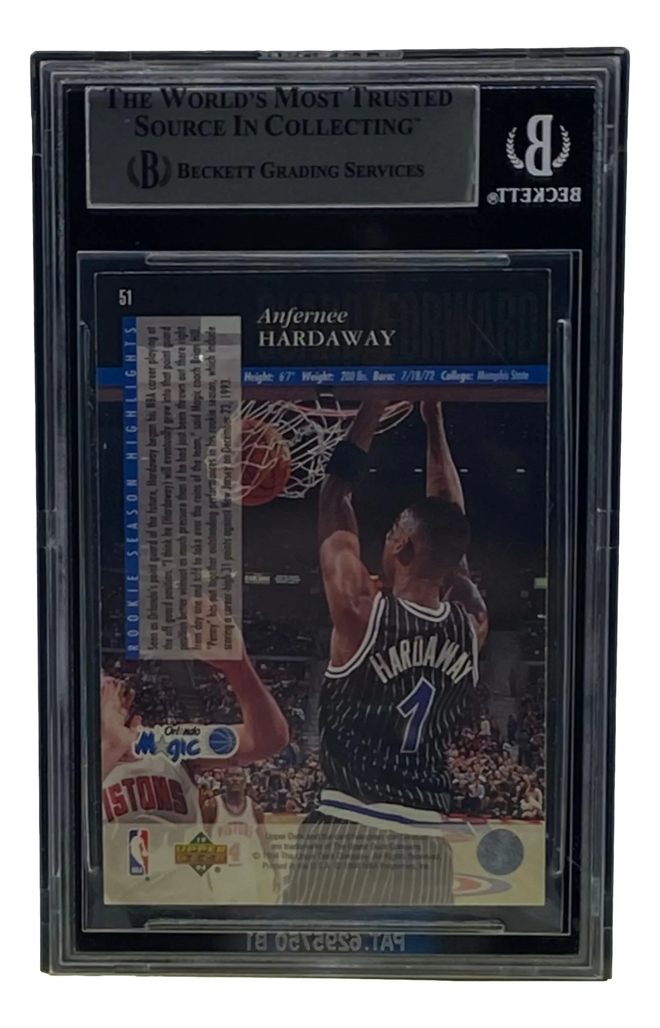 Penny Hardaway Signed Slabbed Orlando Magic 1993-94 Upper Deck SE #51 Card BAS