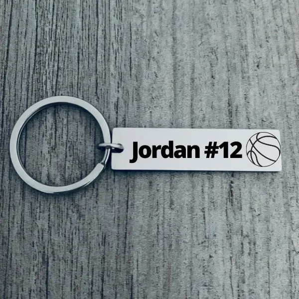 Personalized Engraved Basketball Bar Keychain