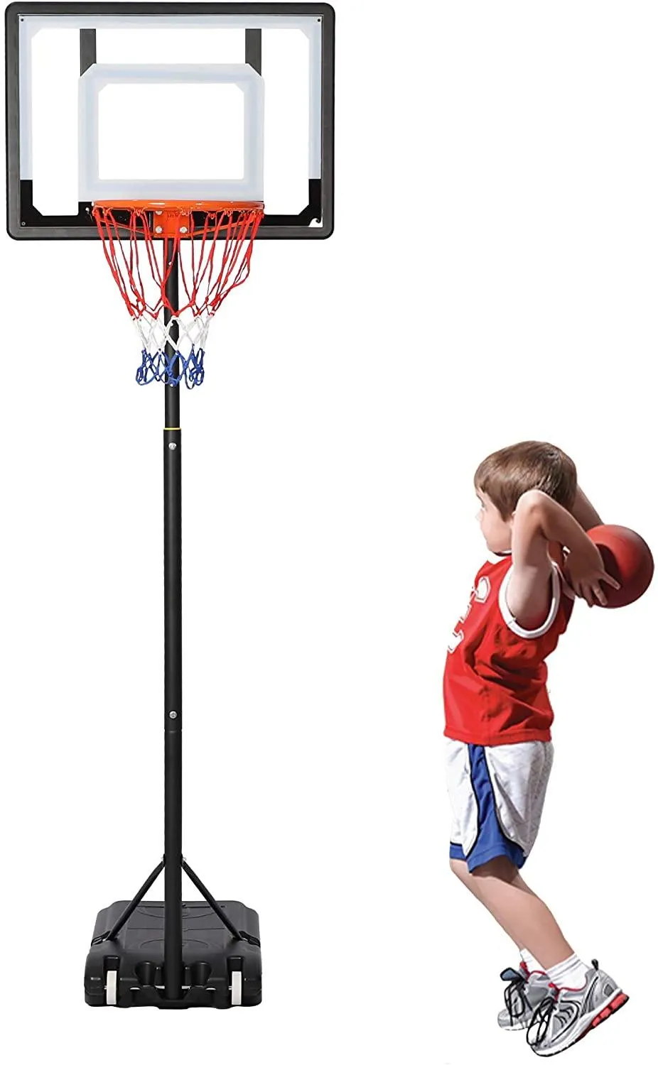 Portable Basketball Hoop Backboard System Stand Outdoor Sports Equipment Height Adjustable 5Ft-6.8Ft with Wheels for Kids