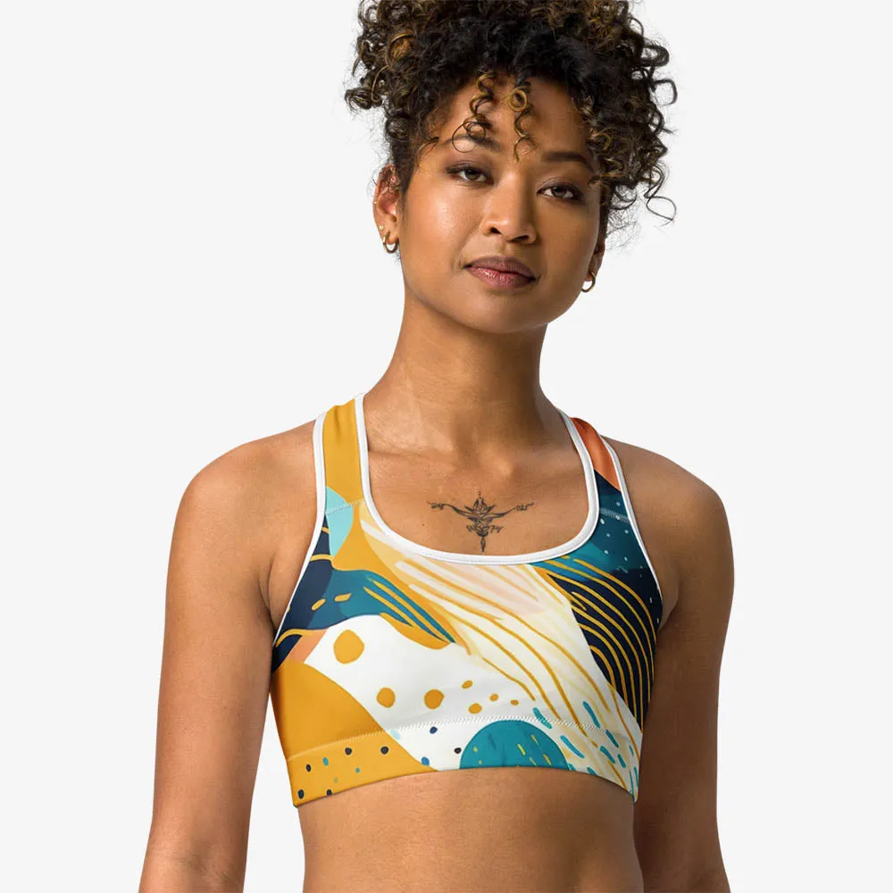 Printed Sports Bra "Seascape" Turquoise/Blue/Yellow