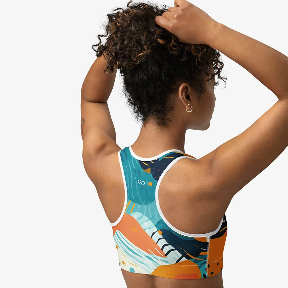 Printed Sports Bra "Seascape" Turquoise/Blue/Yellow