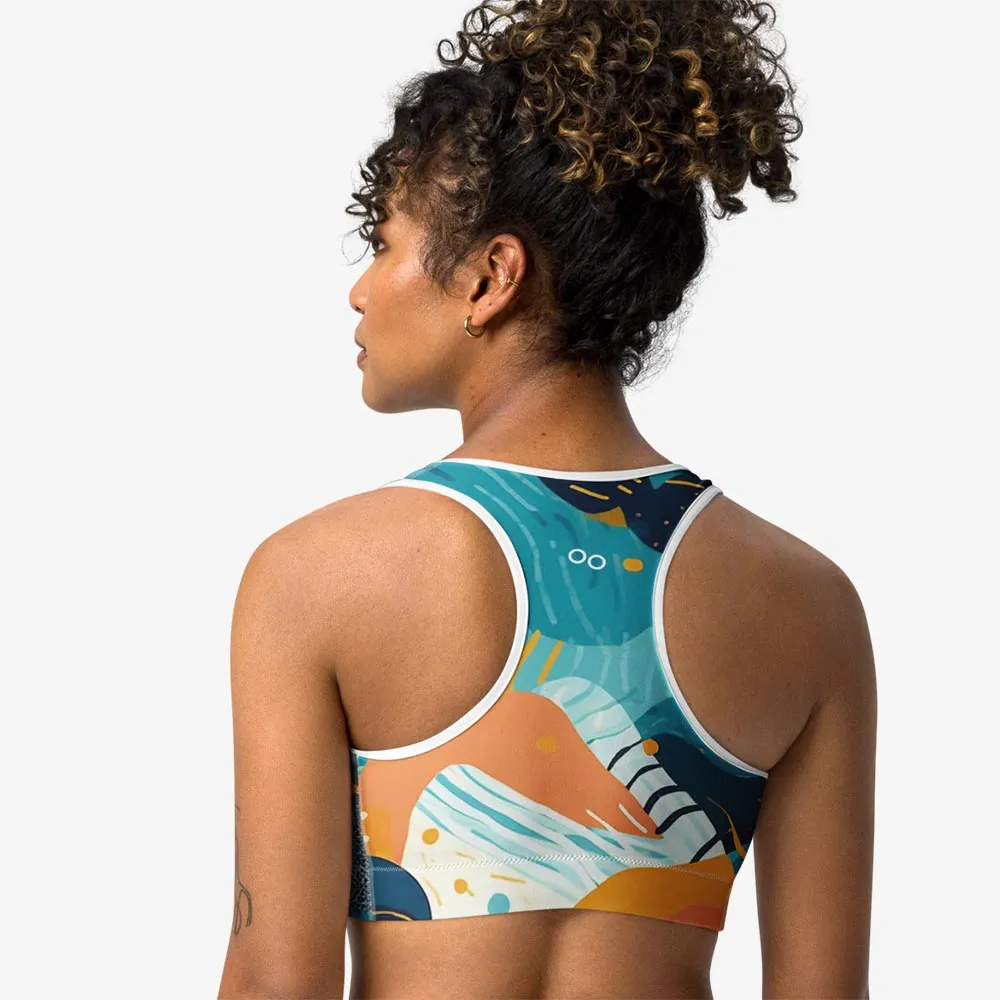 Printed Sports Bra "Seascape" Turquoise/Blue/Yellow