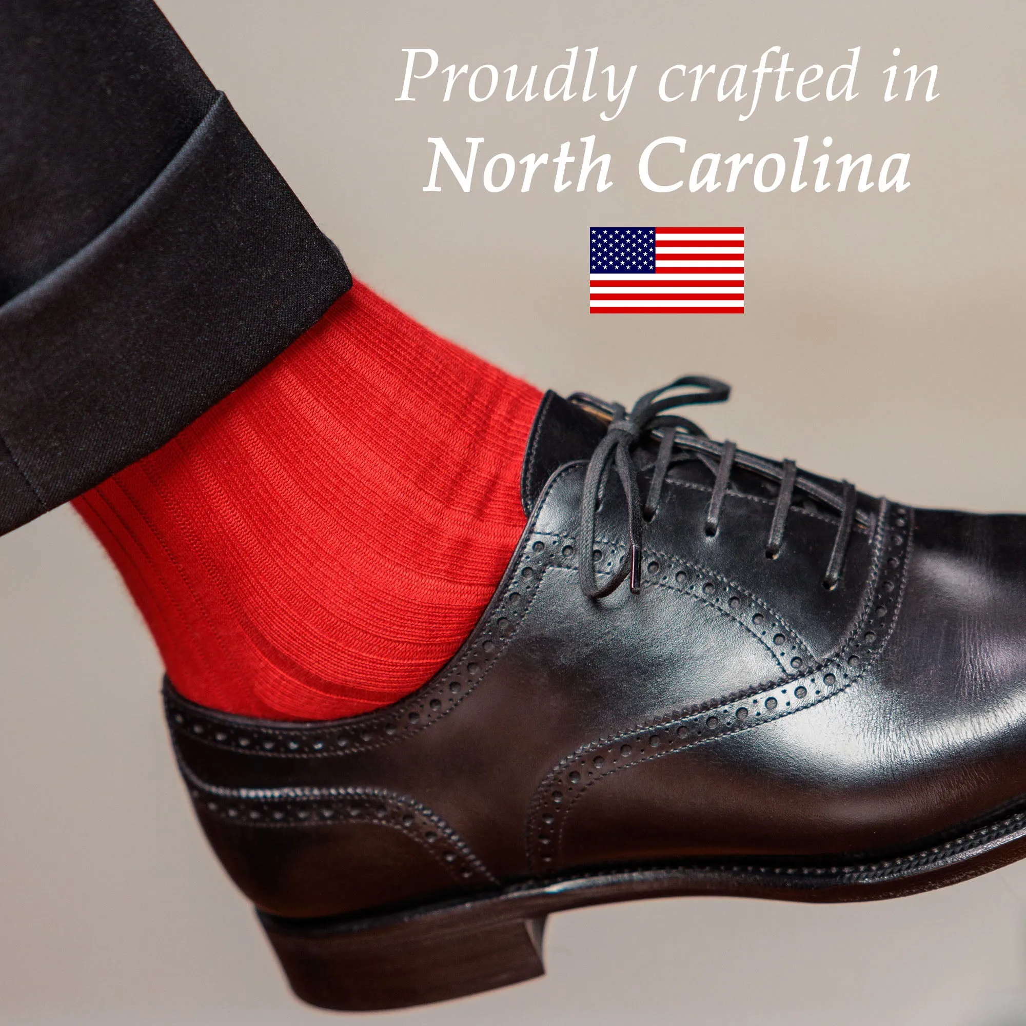 Red Cotton Mid Calf Dress Socks