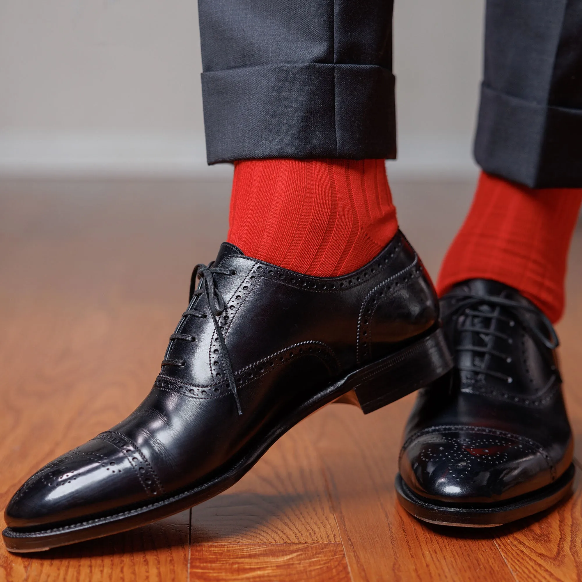 Red Cotton Mid Calf Dress Socks