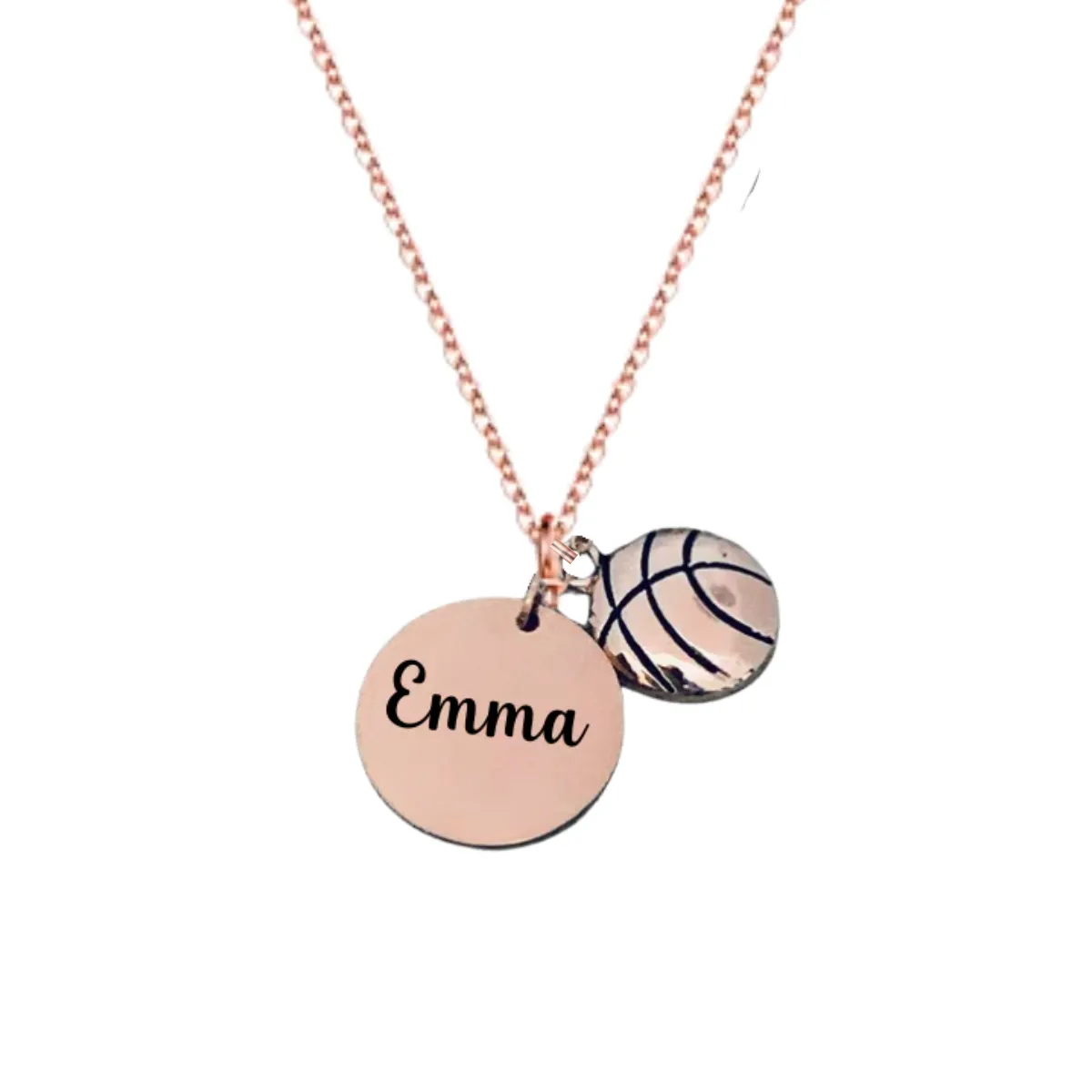 Rose Gold Engraved Basketball Necklace