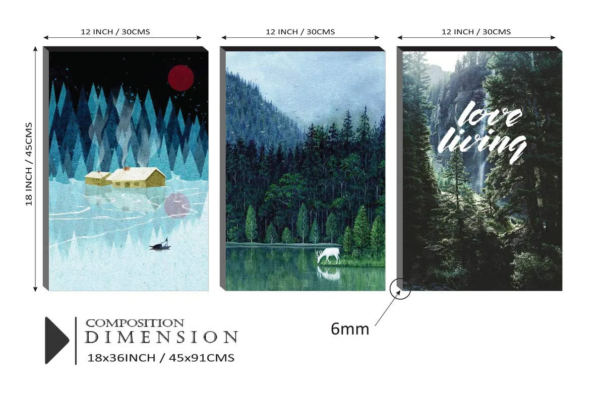 SAF paintings 6MM MDF Love Living Mountaining Nature with Deer Drinking Water Self Adeshive Painting 36 inch X 18 inch (12 Inch X 18 Inch Each Painting,UV Textured) AANFSXA010