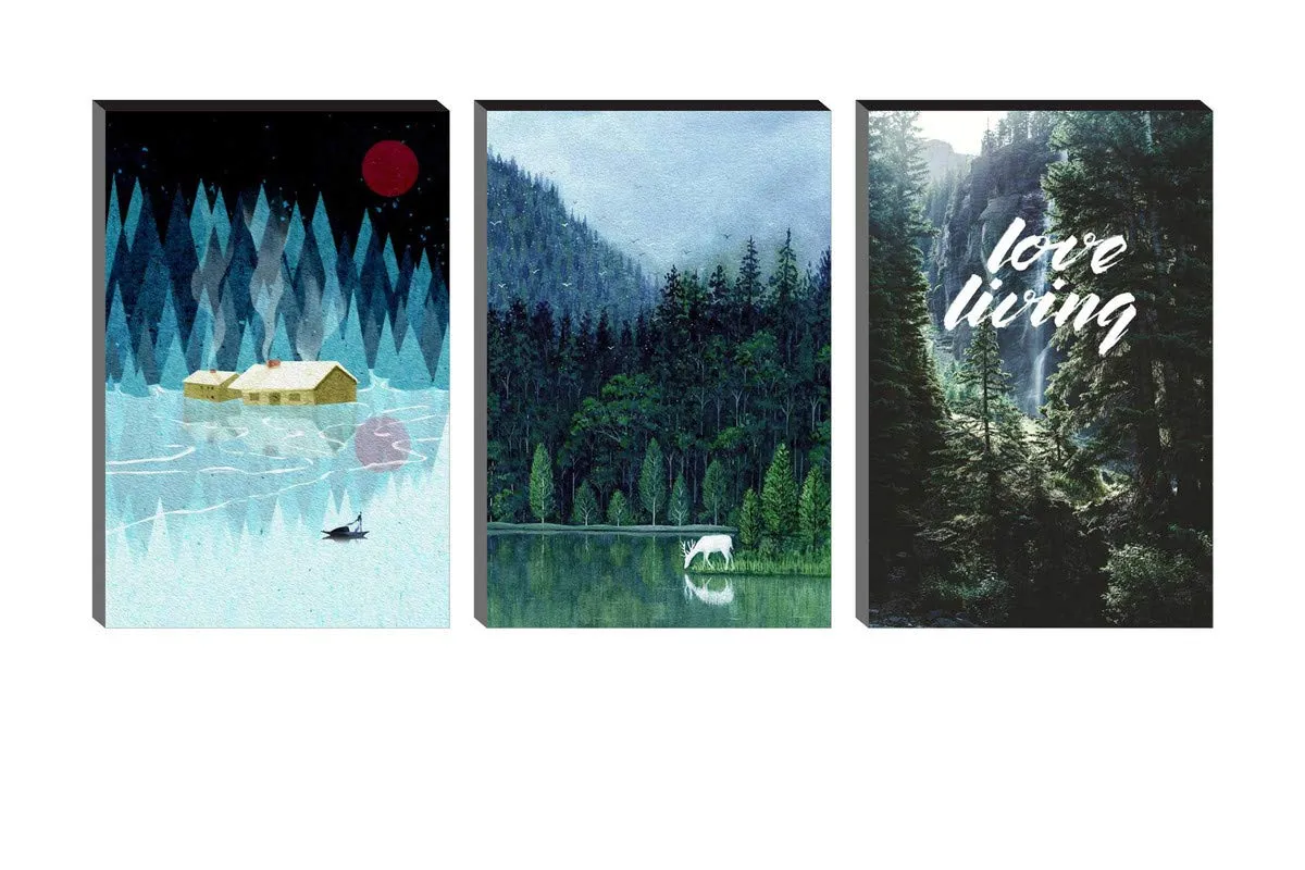 SAF paintings 6MM MDF Love Living Mountaining Nature with Deer Drinking Water Self Adeshive Painting 36 inch X 18 inch (12 Inch X 18 Inch Each Painting,UV Textured) AANFSXA010