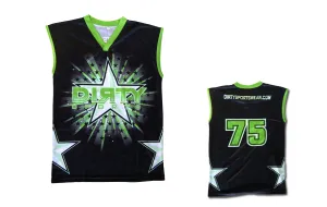 Sleeveless Black Dye-Sub Shirt w/ Green Dirty Sports Star