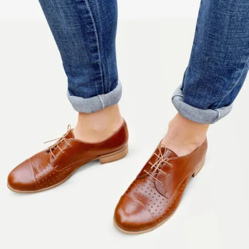 Tailor Made Handmade Brown Leather Oxford Womens Classic Custom Shoes