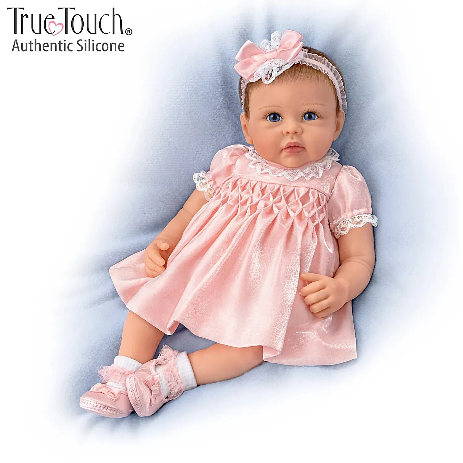 The Ashton - Drake Galleries Olivia All Dolled Up TrueTouch® Authentic Silicone Lifelike Realistic Baby Girl Doll with Soft Hand Rooted Hair Weighted Fully Poseable by Master Doll Artist Linda Murray 19"-Inches