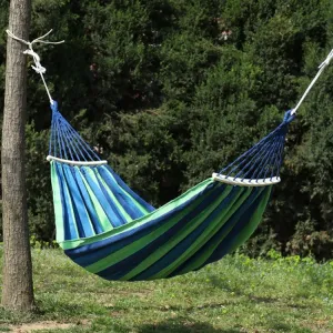 Thick Canvas Hammock Field Rollover Prevention Outdoor  Hammock Swing 260x100 With Stick (Blue Stripes)