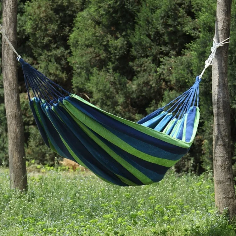 Thick Canvas Hammock Field Rollover Prevention Outdoor  Hammock Swing  260x80  Non-stick Single (Blue Stripes)