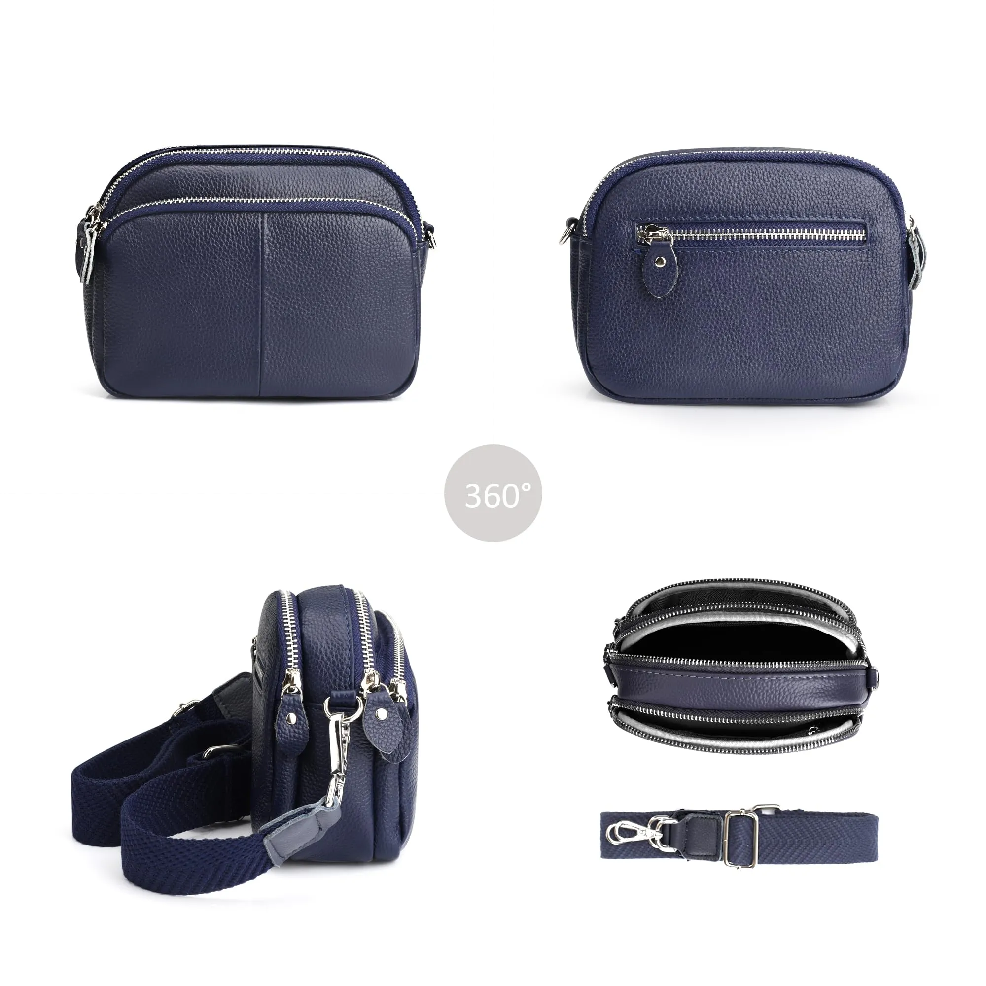 Timeless Style: Triple Zip Genuine Leather Camera Bag