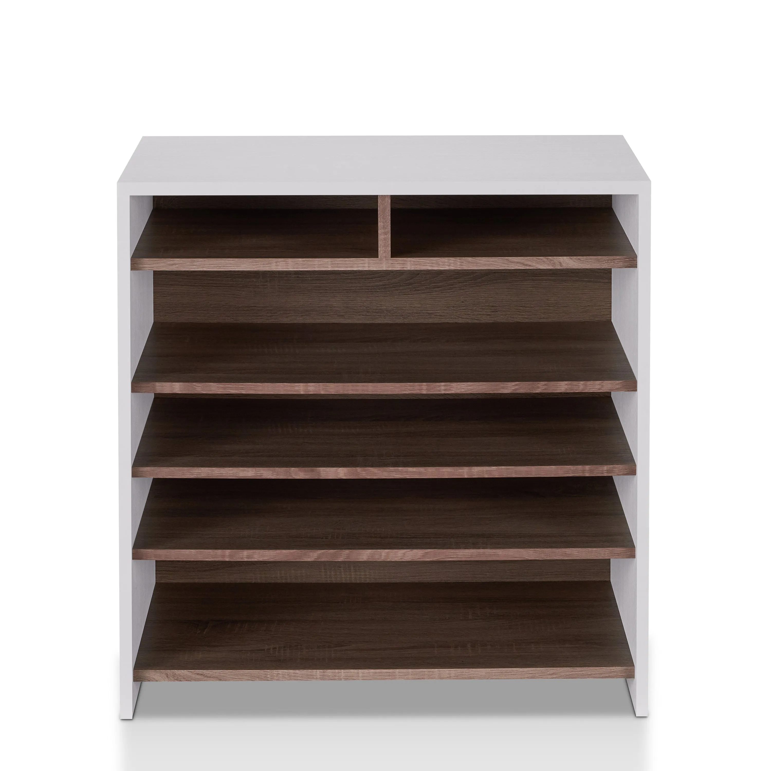 Trentino Chestnut Brown and White 6-Shelf Shoe Rack (Fits 14-Pairs)