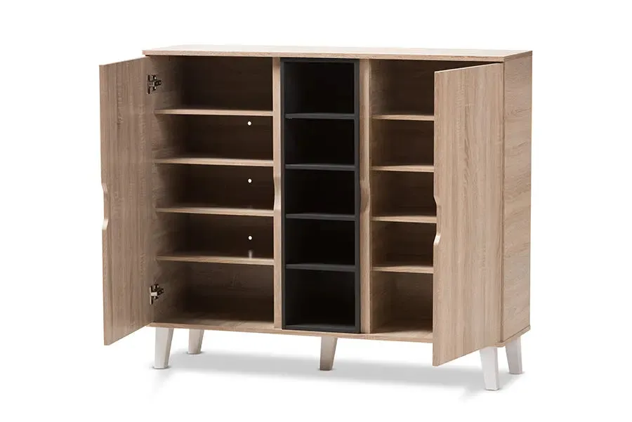 Valina 2-door Oak/Grey Wood Shoe Cabinet