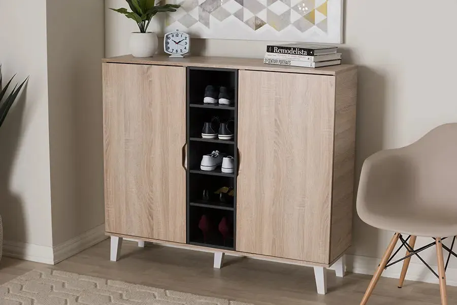 Valina 2-door Oak/Grey Wood Shoe Cabinet