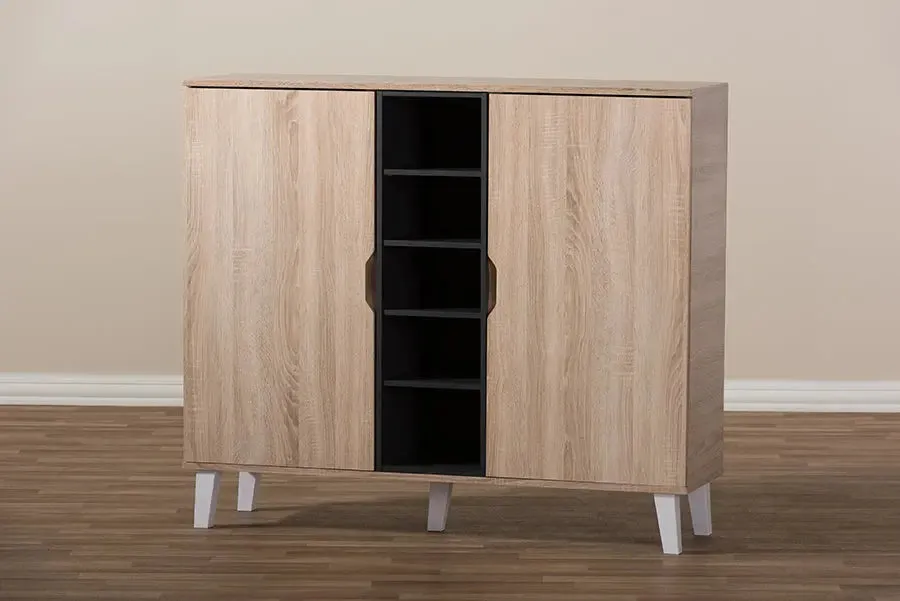 Valina 2-door Oak/Grey Wood Shoe Cabinet