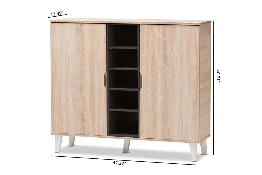 Valina 2-door Oak/Grey Wood Shoe Cabinet