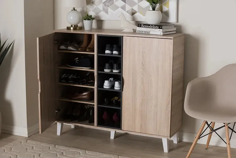 Valina 2-door Oak/Grey Wood Shoe Cabinet