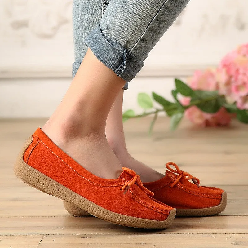 Women genuine leather shoes woman lace-up zapatos mujer suede leather lady moccasins spring woman loafers shoes