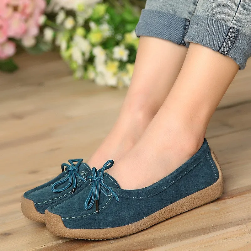 Women genuine leather shoes woman lace-up zapatos mujer suede leather lady moccasins spring woman loafers shoes