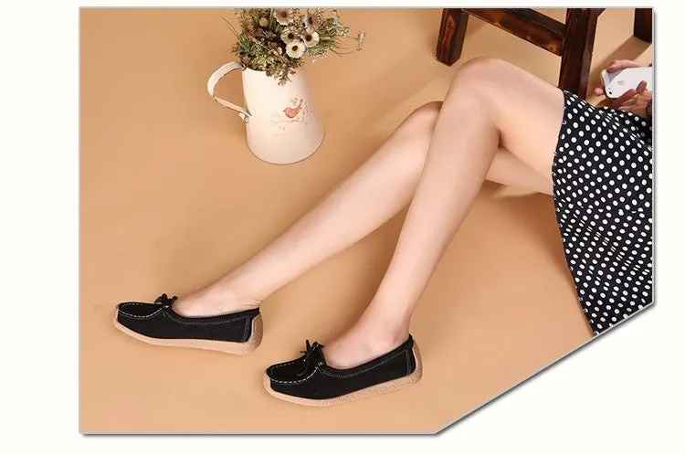 Women genuine leather shoes woman lace-up zapatos mujer suede leather lady moccasins spring woman loafers shoes