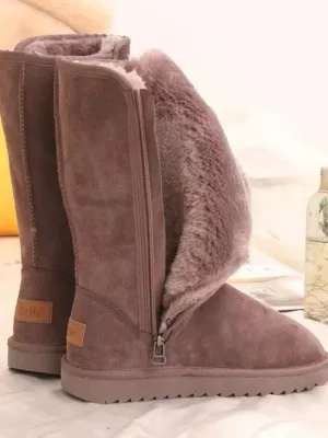 Women Snow Boots Leather Fur