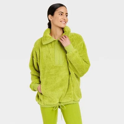 Women's High Pile Fleece 1/2 Zip Pullover - JoyLab Green XL