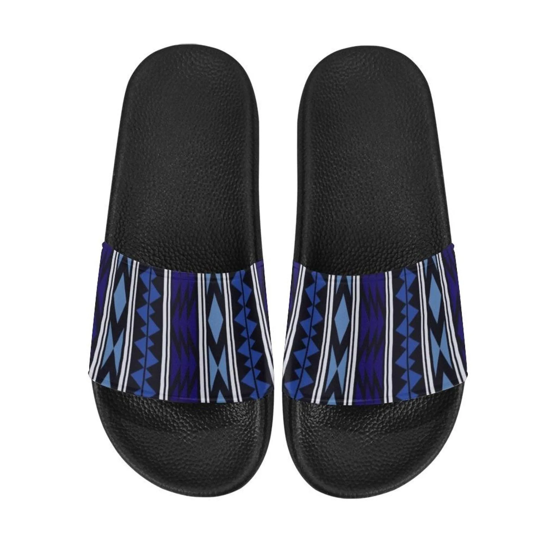 Womens Slides, Flip Flop Sandals, Dark Blue Aztec Print